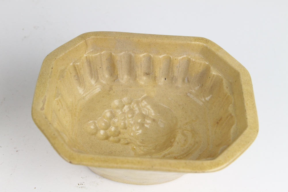 3 Yellow Ware Octogon Molds w/Grape Deisgn