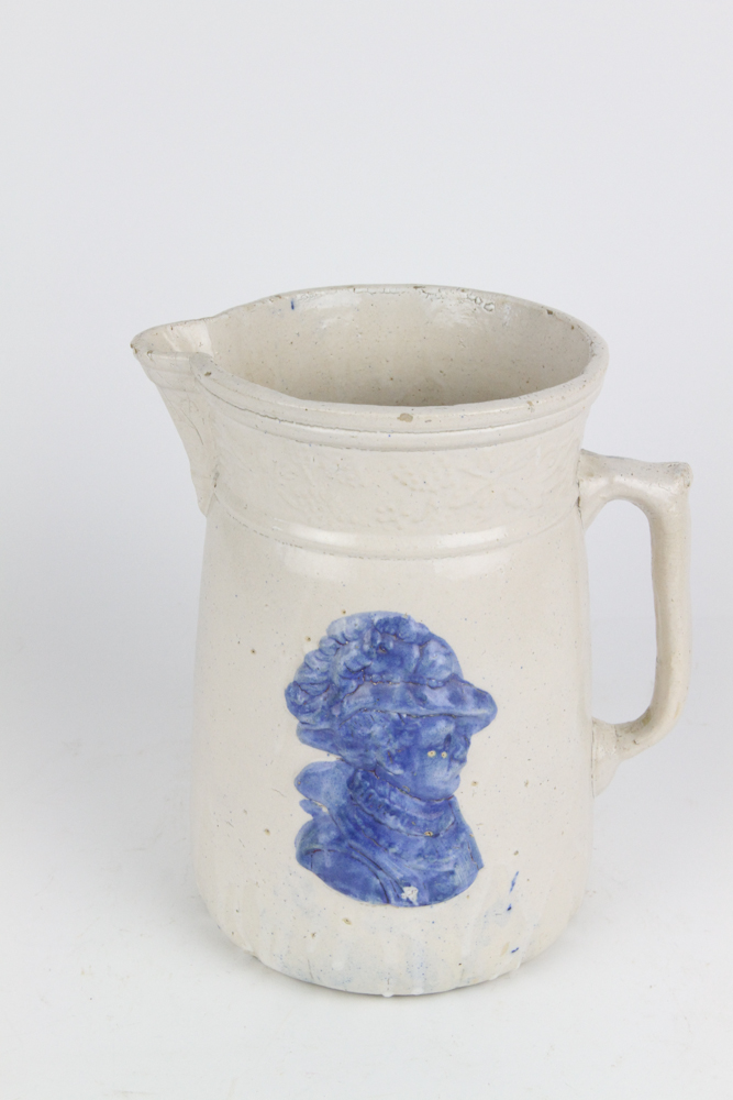 Large Antique 19th Century Blue & White Stoneware Pitcher 