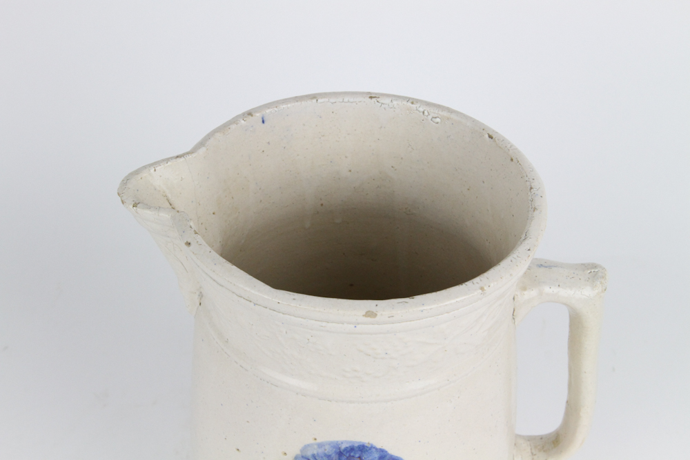 Large Antique 19th Century Blue & White Stoneware Pitcher 