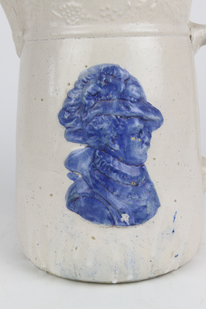 Large Antique 19th Century Blue & White Stoneware Pitcher 