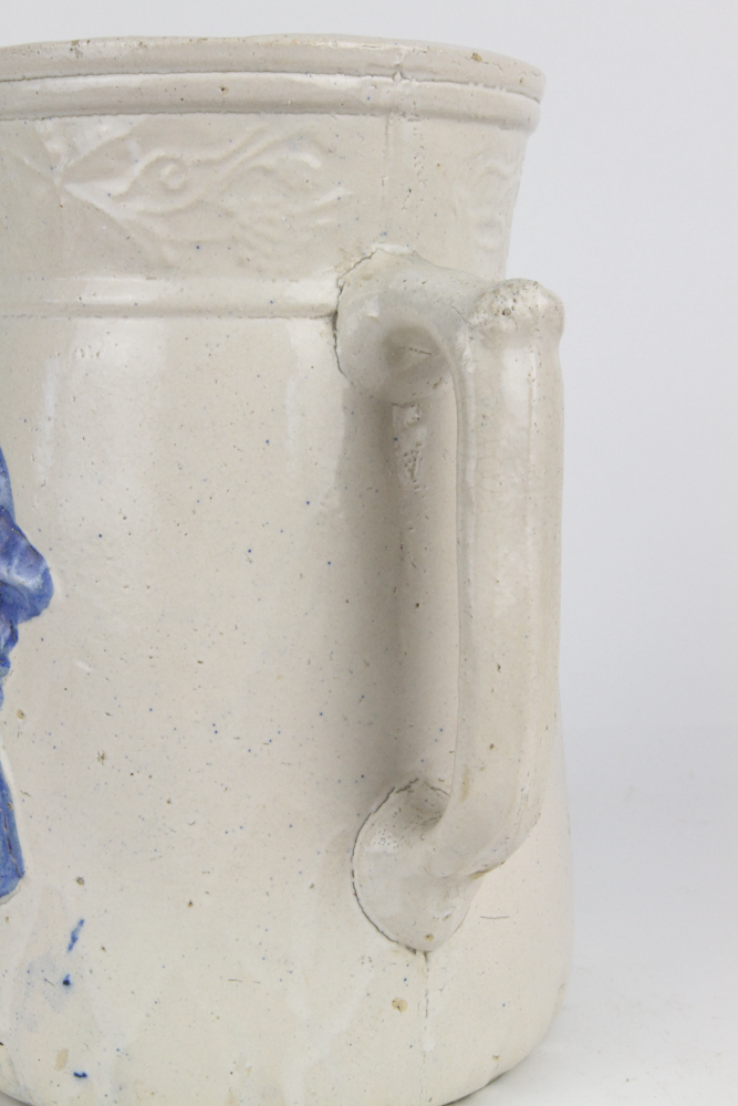 Large Antique 19th Century Blue & White Stoneware Pitcher 