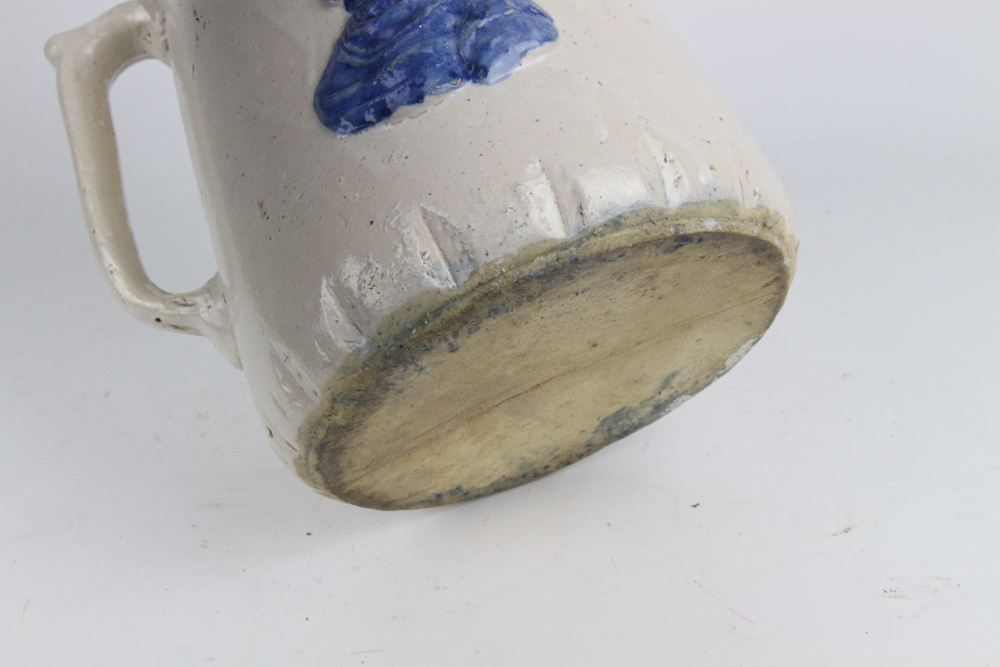 Large Antique 19th Century Blue & White Stoneware Pitcher 