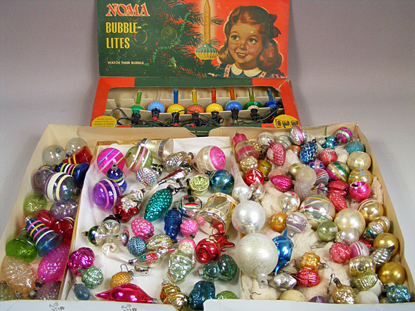 Noma Bubble-Lites and Variety of Vintage Christmas Ornaments