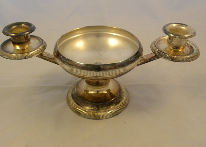 Vintage Silver Plate Butler's Tray and Silver Plate Candlestick Holder with Flower Centerpiece