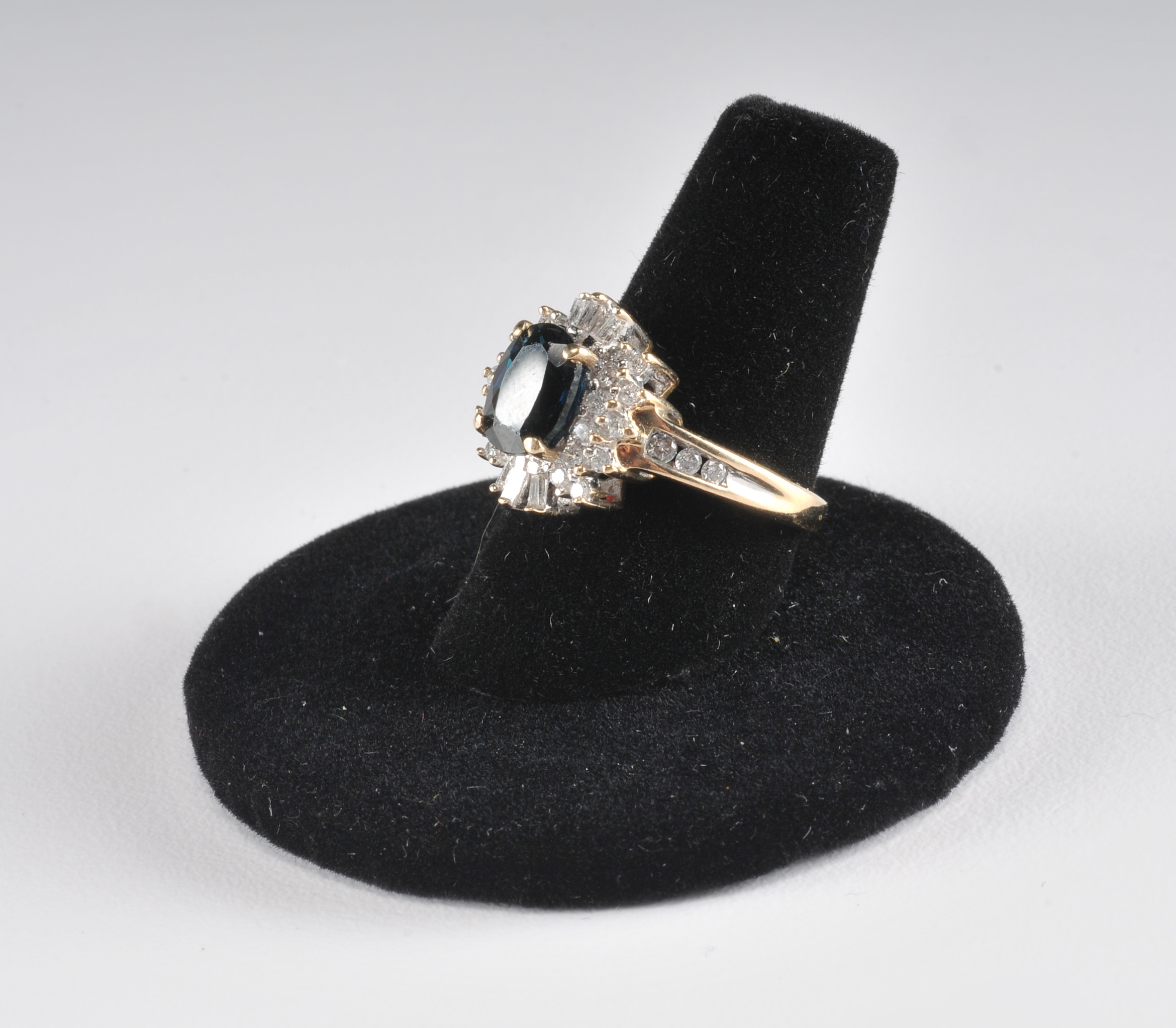 Ladies 14 K Sapphire and diamond two tone ring with matching earrings