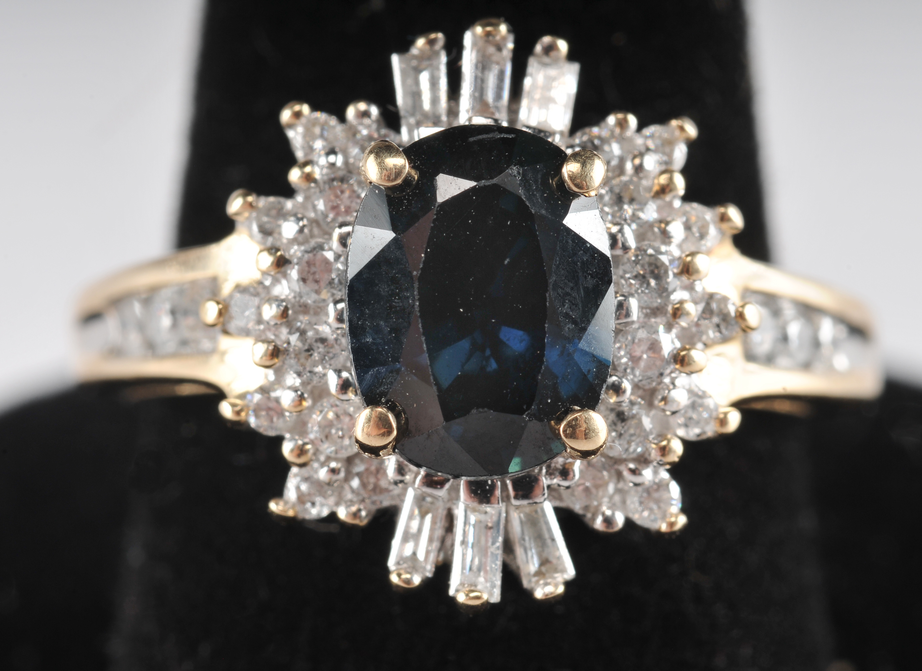 Ladies 14 K Sapphire and diamond two tone ring with matching earrings