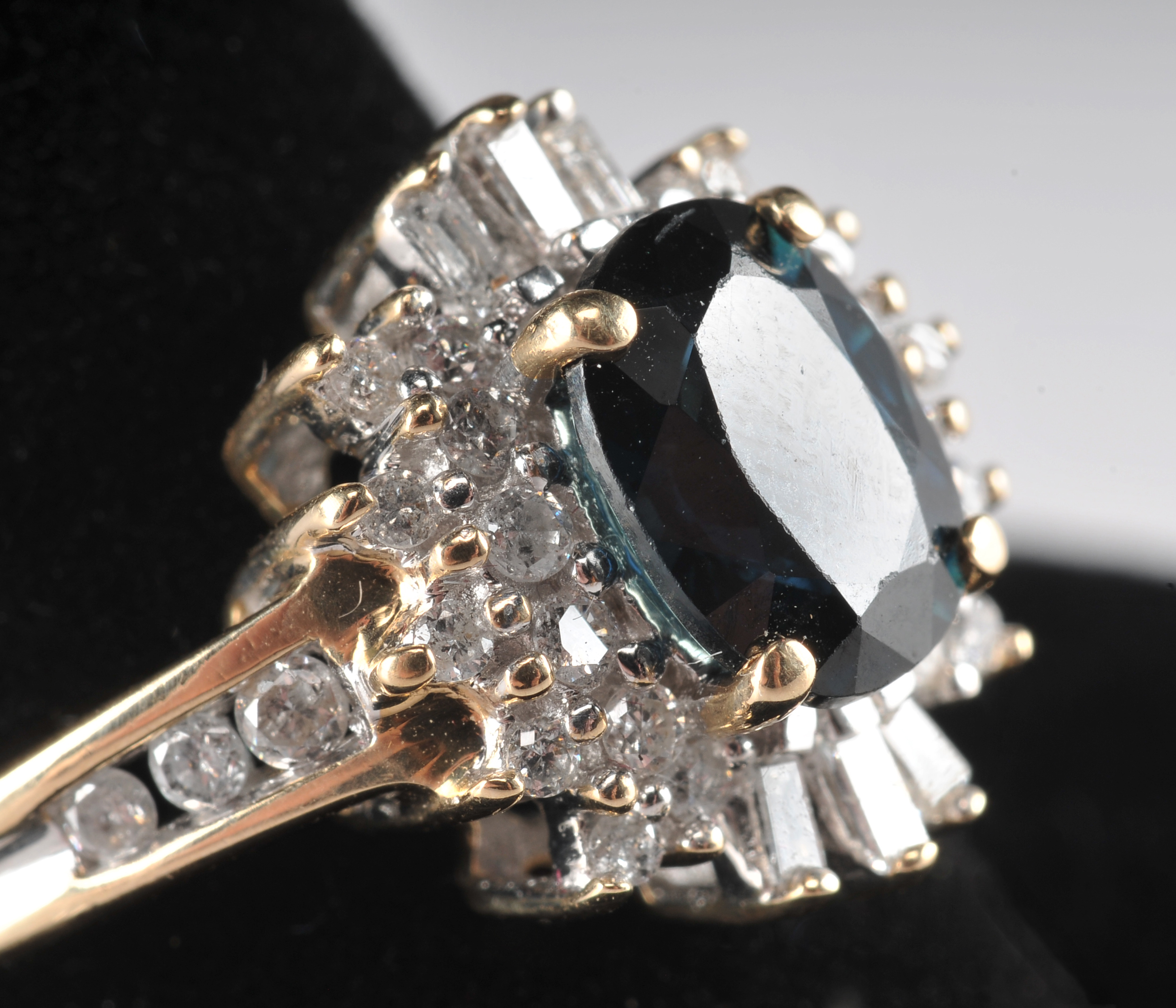 Ladies 14 K Sapphire and diamond two tone ring with matching earrings