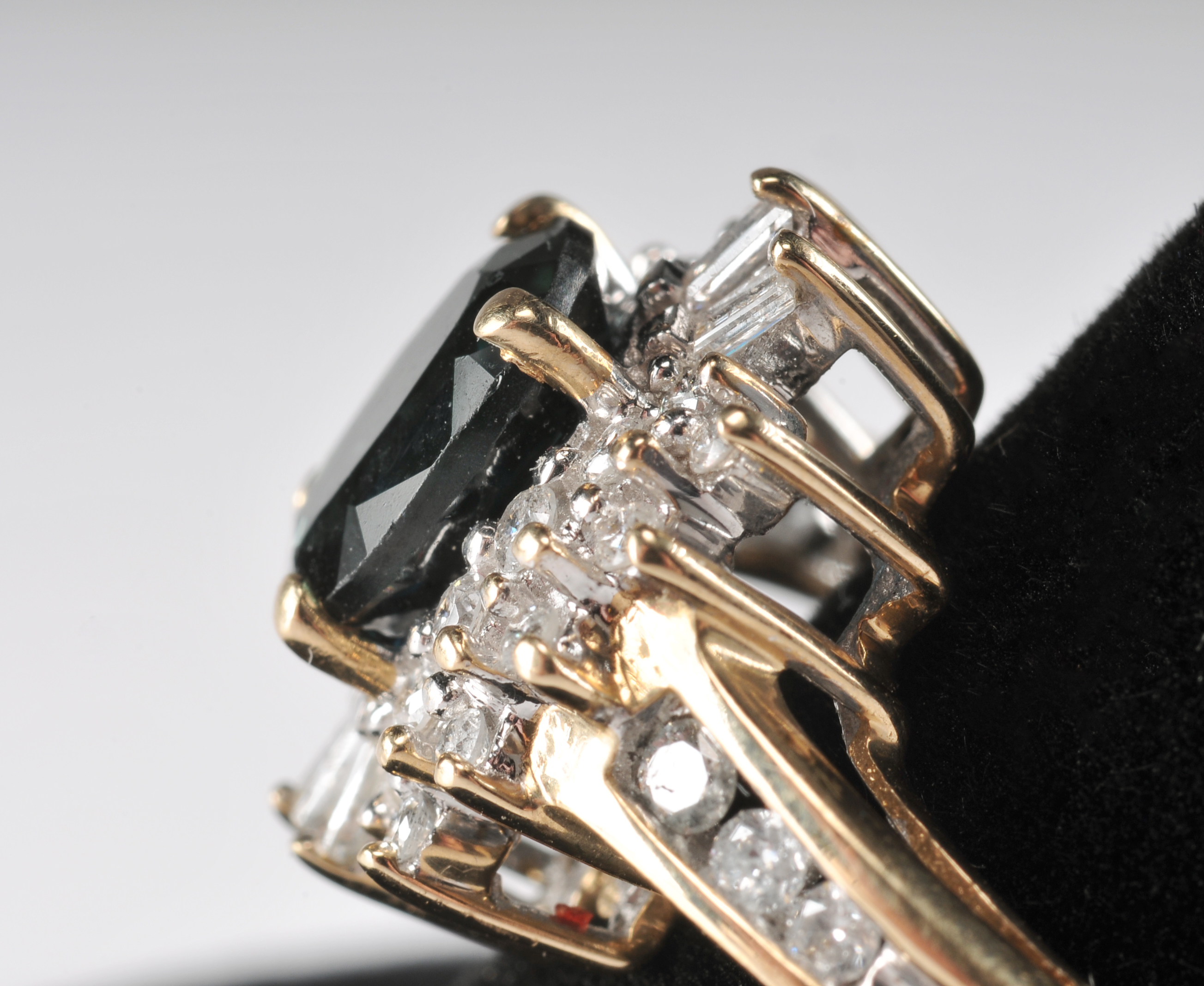 Ladies 14 K Sapphire and diamond two tone ring with matching earrings