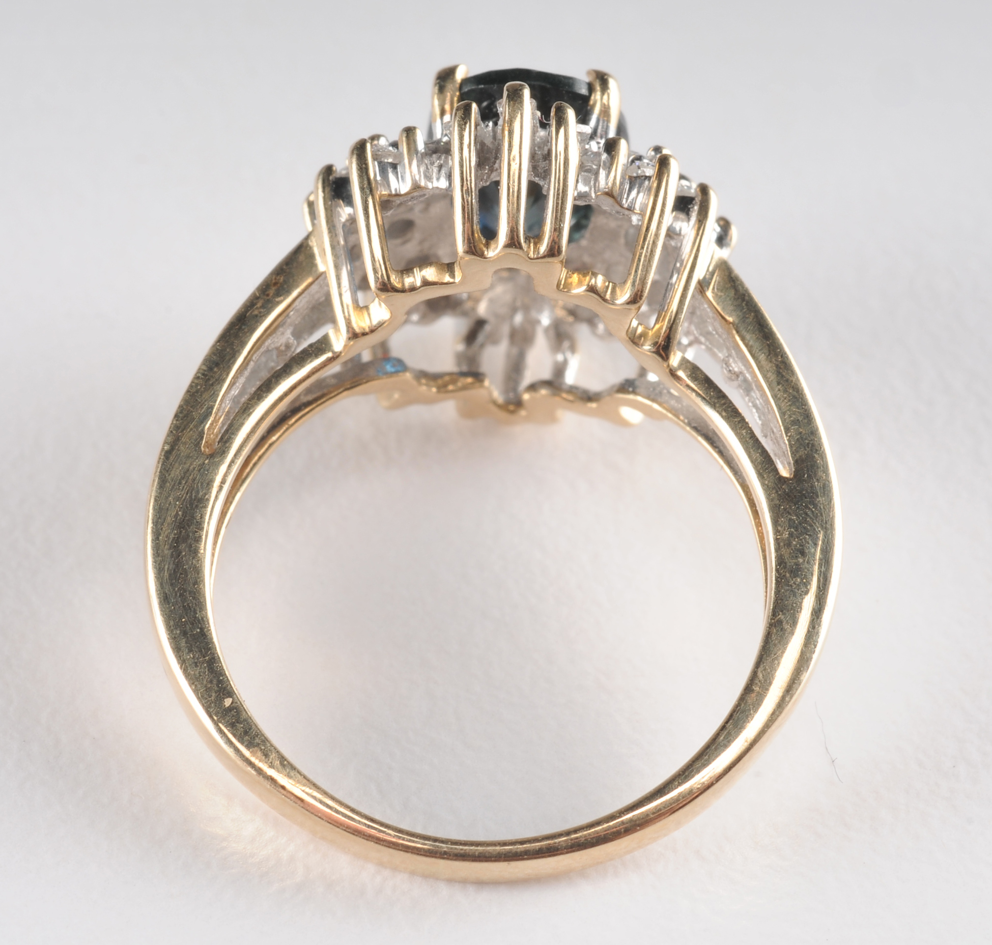 Ladies 14 K Sapphire and diamond two tone ring with matching earrings