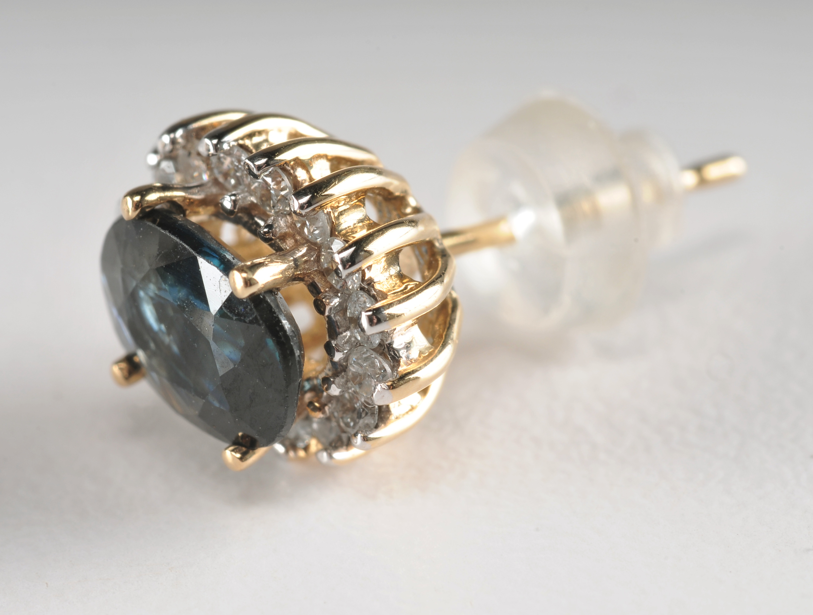 Ladies 14 K Sapphire and diamond two tone ring with matching earrings