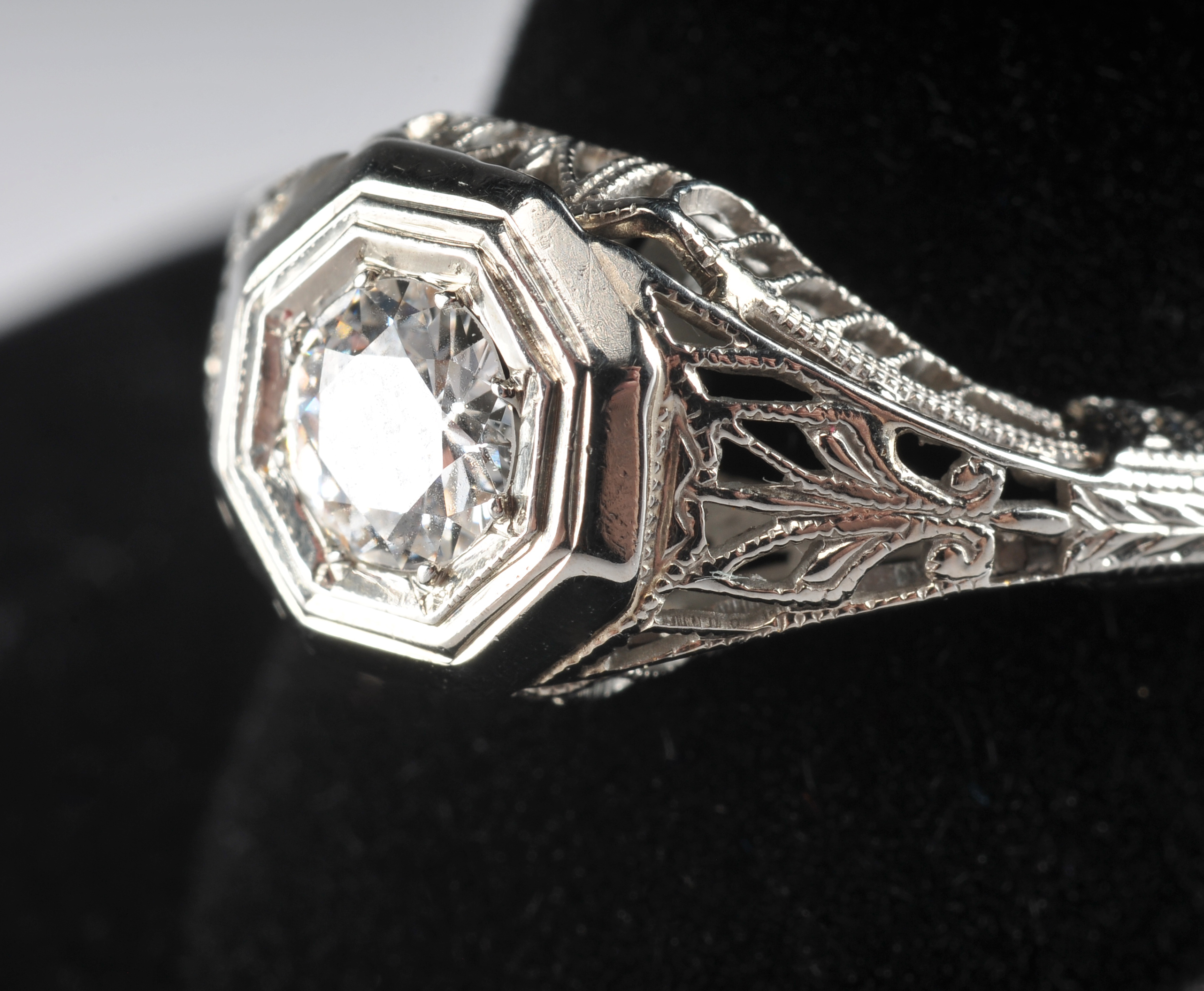 Ladies early 20th Century 18 K white gold and diamond wedding ring