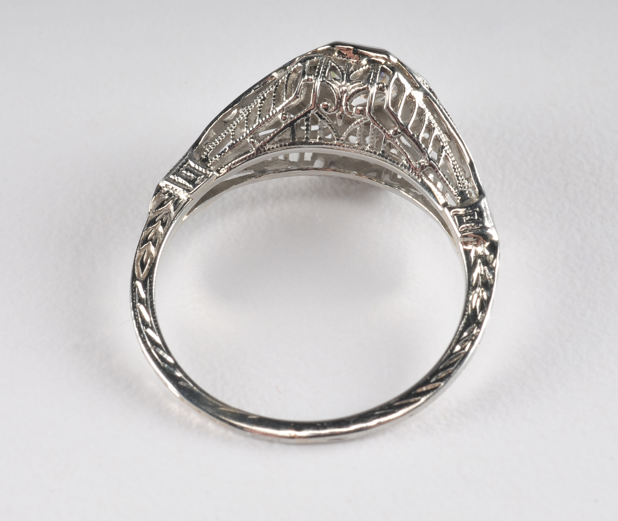 Ladies early 20th Century 18 K white gold and diamond wedding ring