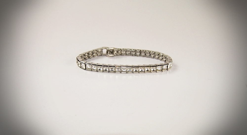 Ciner vintage tennis bracelet with emerald cut clear crystal rhinestones