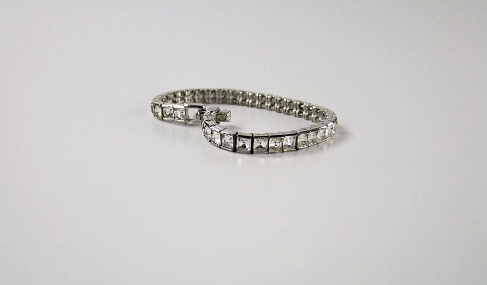 Ciner vintage tennis bracelet with emerald cut clear crystal rhinestones