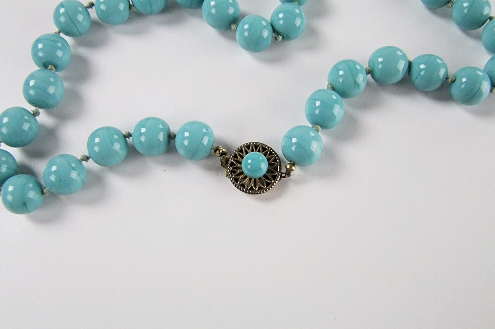 Two early 20th Century hand beaded natural stone necklaces 