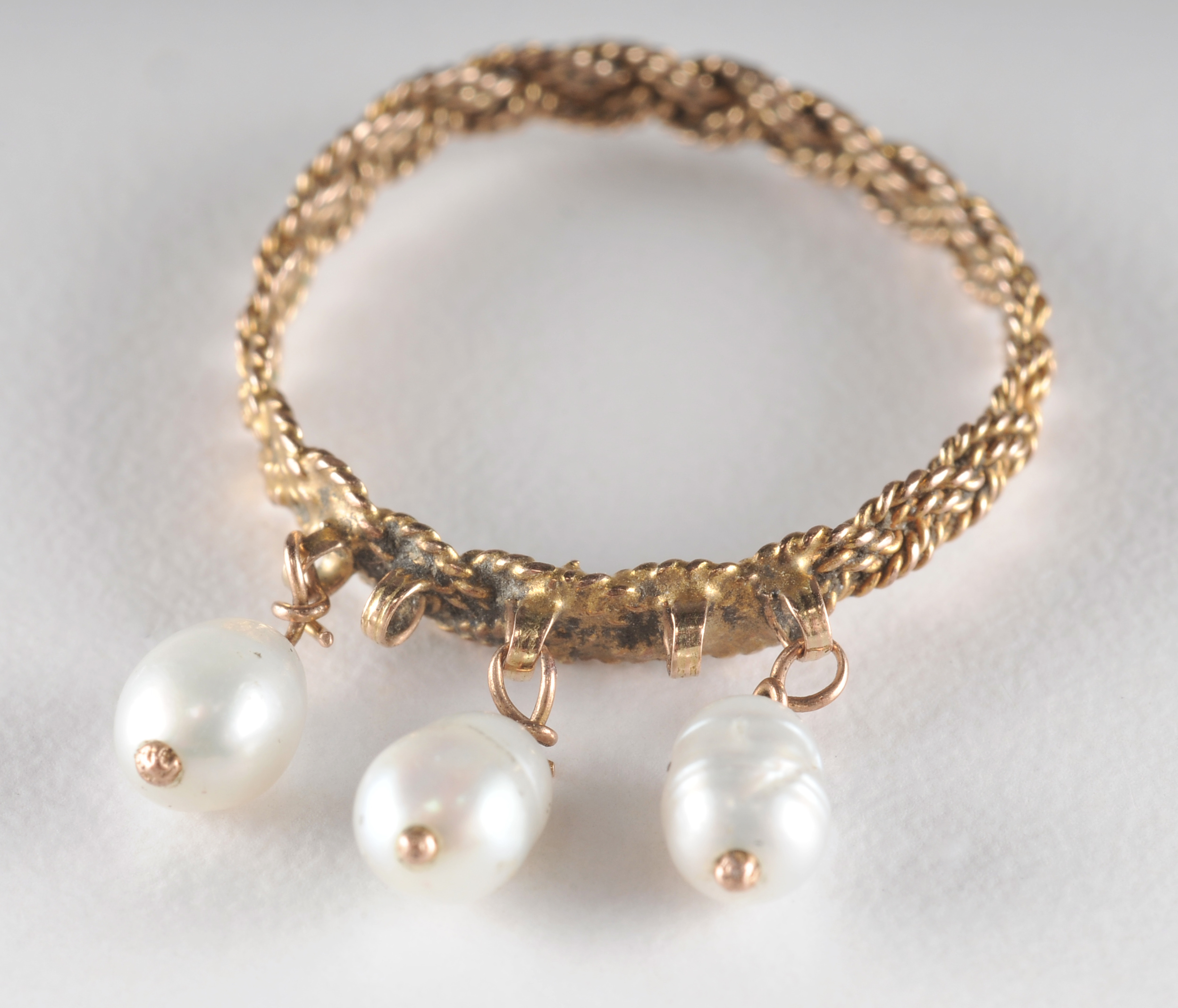 Strand of (39) genuine double knotted pearls and freshwater pearl ring