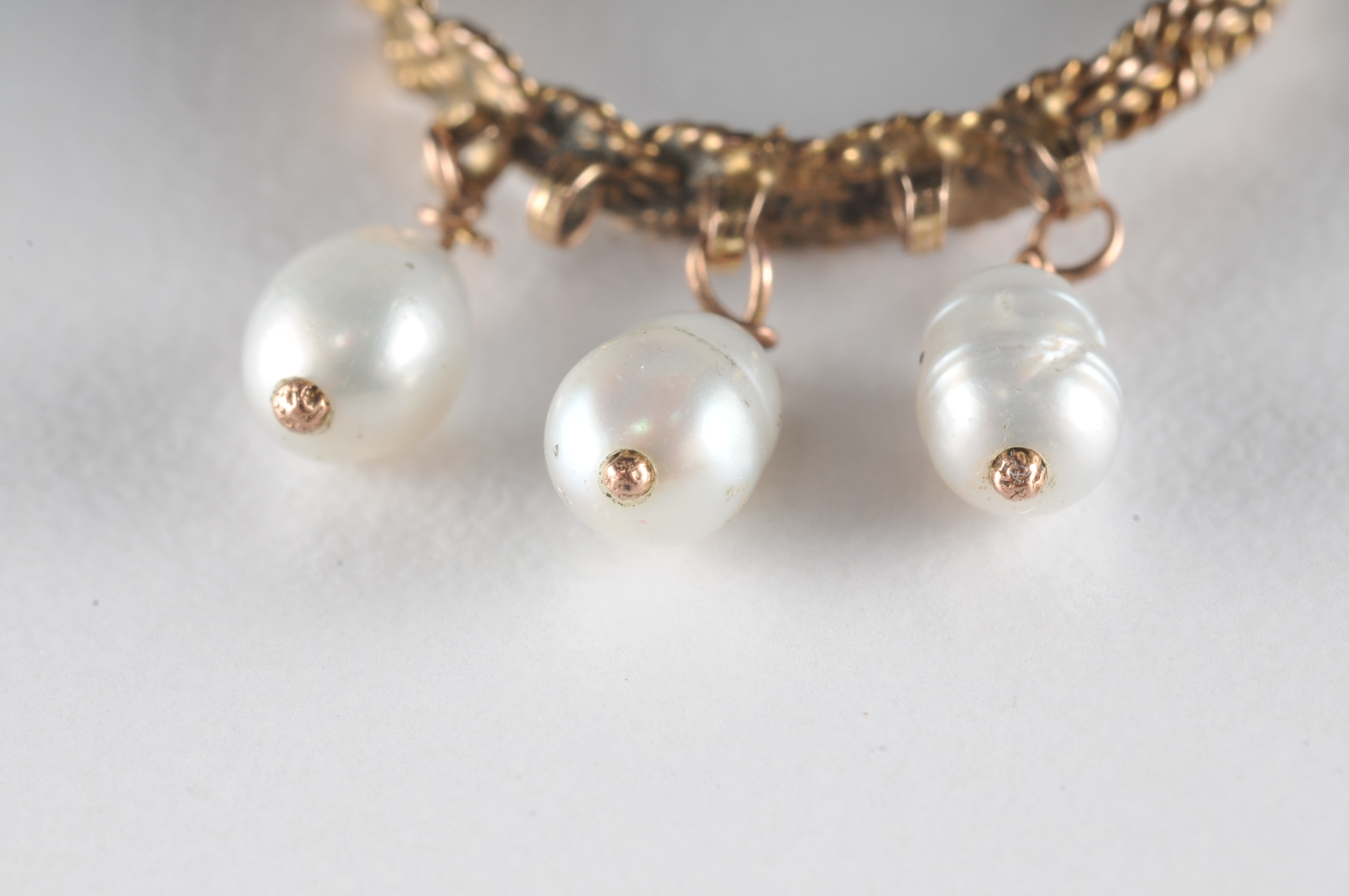 Strand of (39) genuine double knotted pearls and freshwater pearl ring