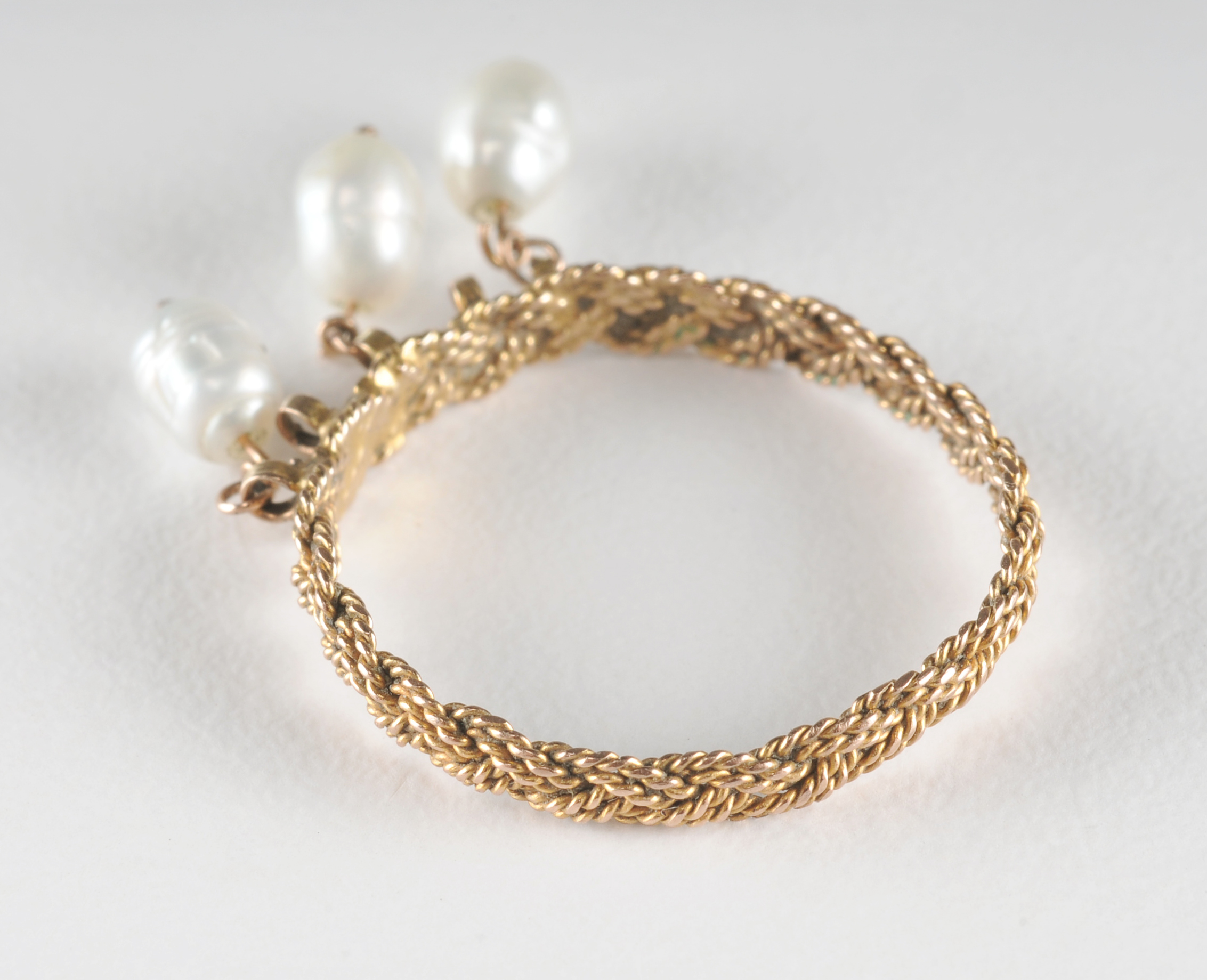 Strand of (39) genuine double knotted pearls and freshwater pearl ring