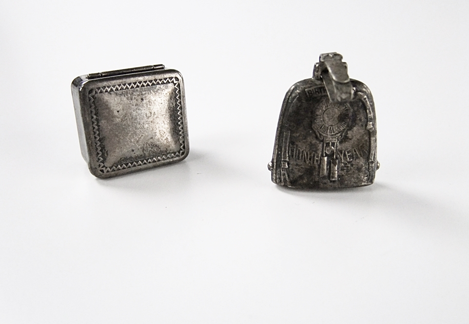 Sterling Birth Record rattle and pillbox