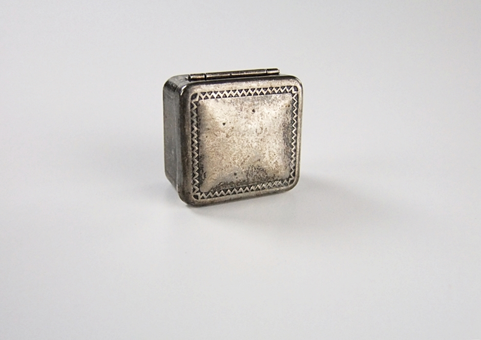 Sterling Birth Record rattle and pillbox