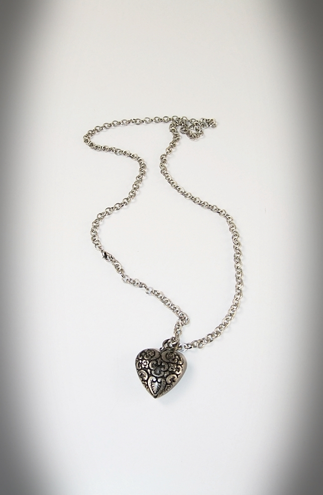 Black cotton belt with black and burgundy suede and applied silvertone Victorian style emblems and necklace