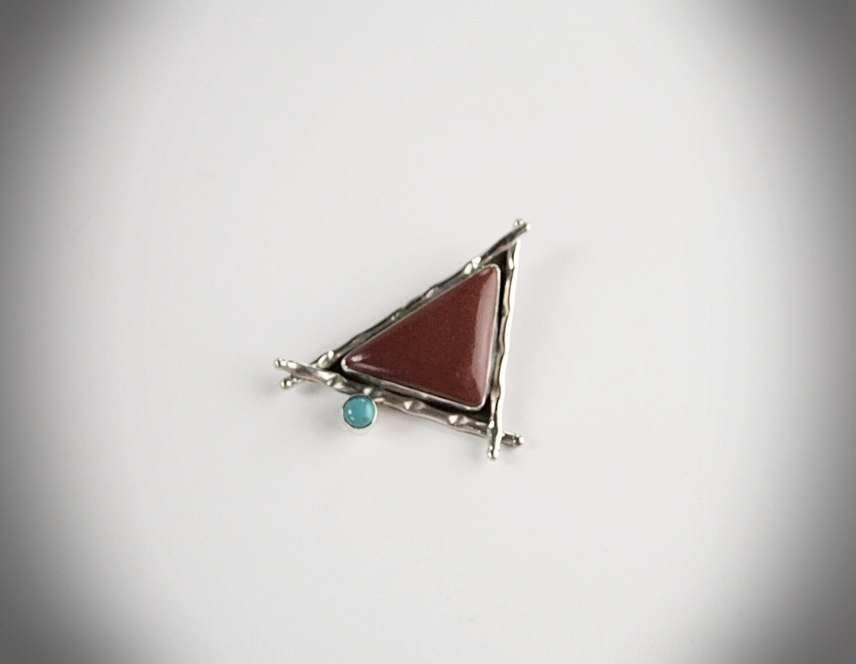 Sterling silver and red jasper pendant with turquoise and red jasper ring