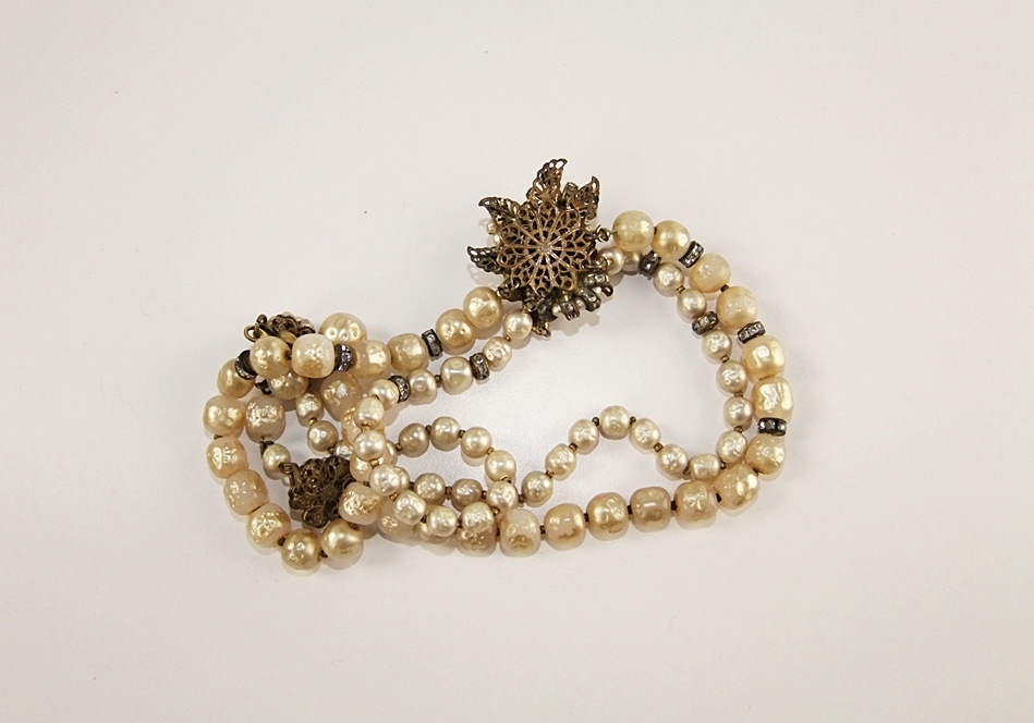 Early 20th Century hand beaded choker with clear crystal rhinestones 