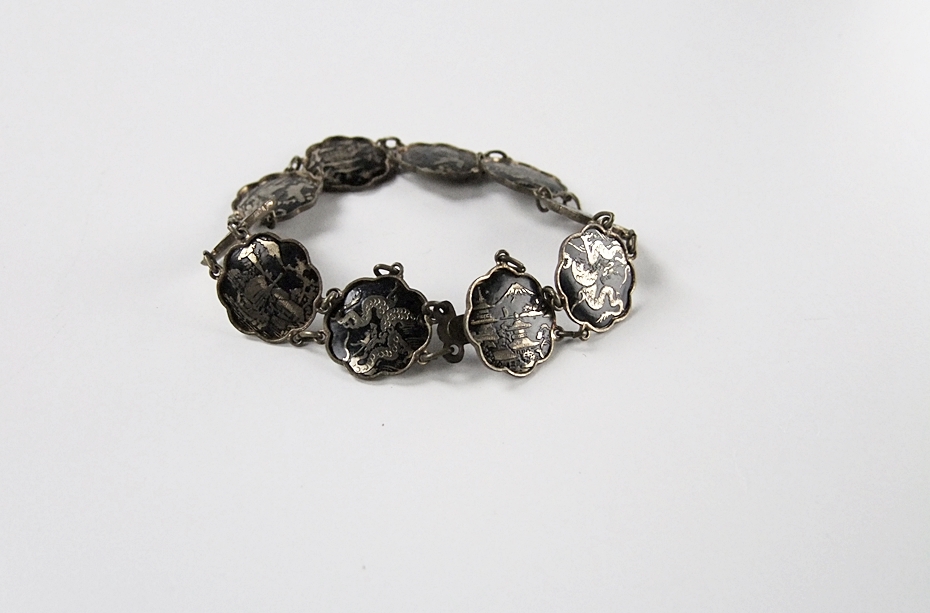 Japanese black enameled on copper bracelet