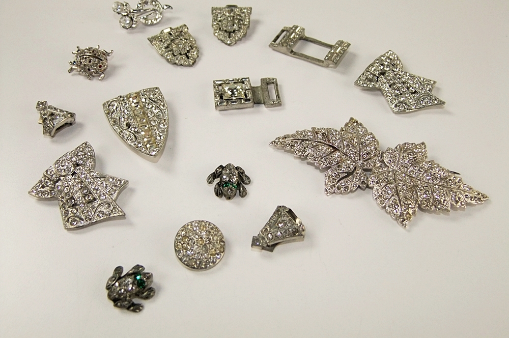 Collection of early 20th Century Art Deco rhinestone jewelry and accessories