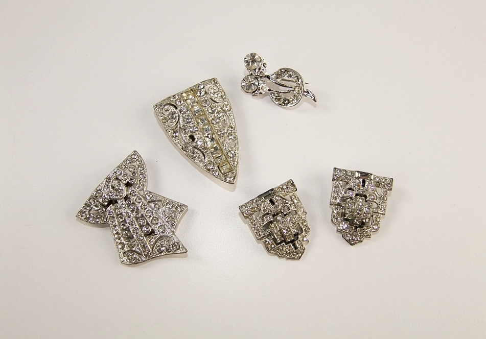 Collection of early 20th Century Art Deco rhinestone jewelry and accessories