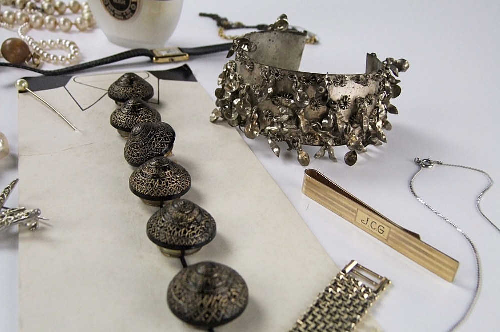 Collection of vintage jewelry including an HT 1964 Longines Ladies Swiss made watch