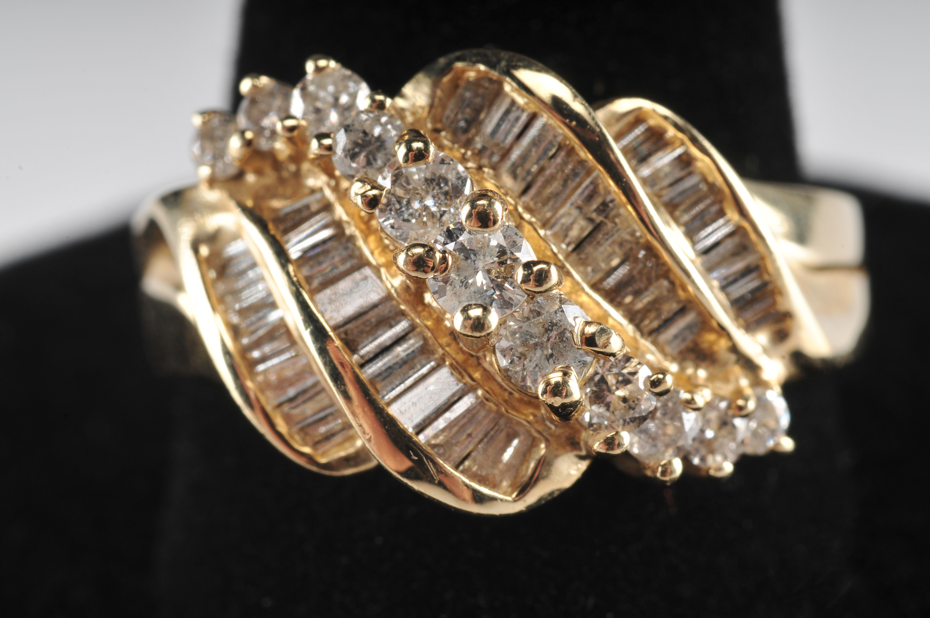 Ladies 14 K yellow gold and diamond cocktail ring 