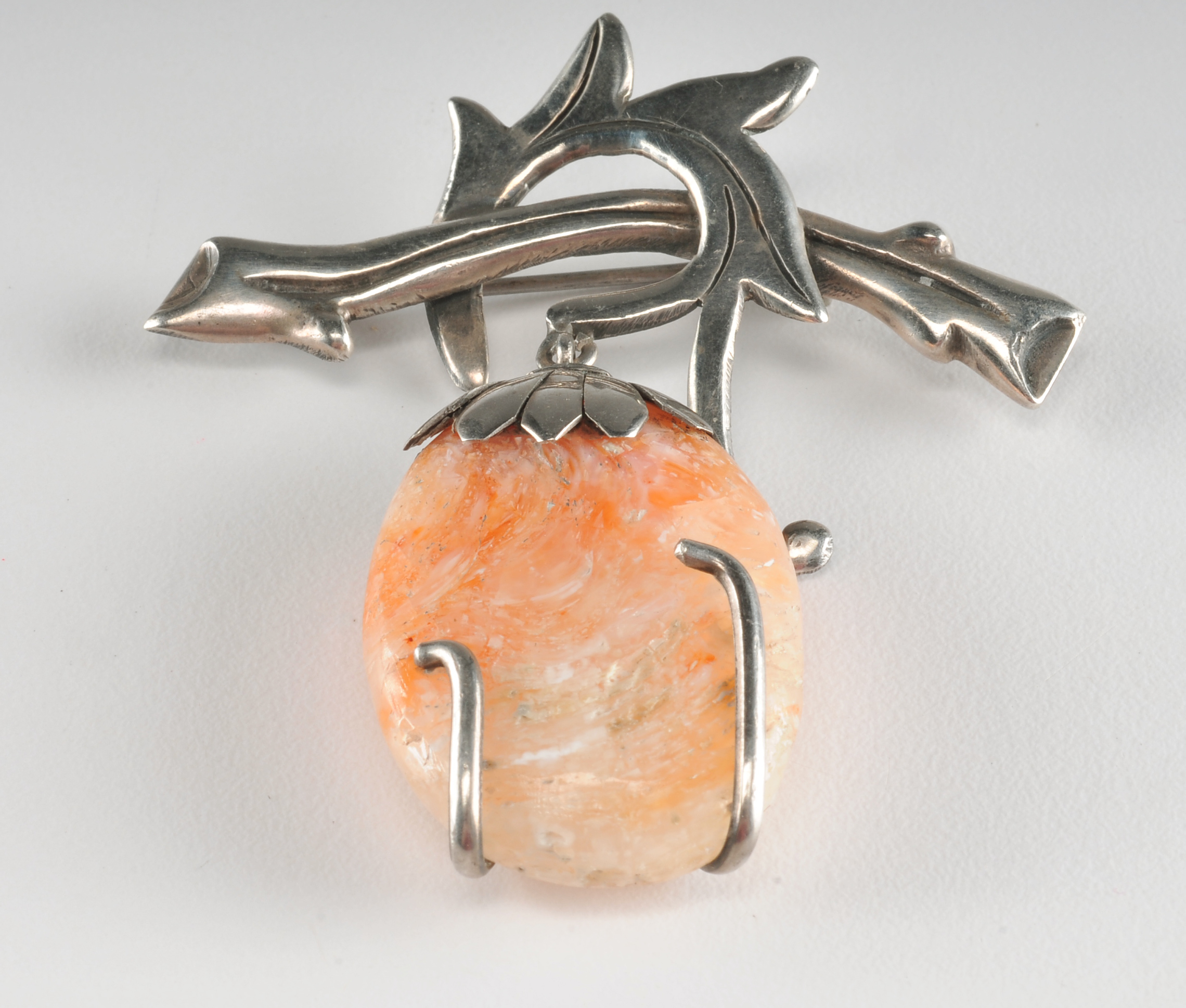 Mexican sterling silver and oval quartz brooch