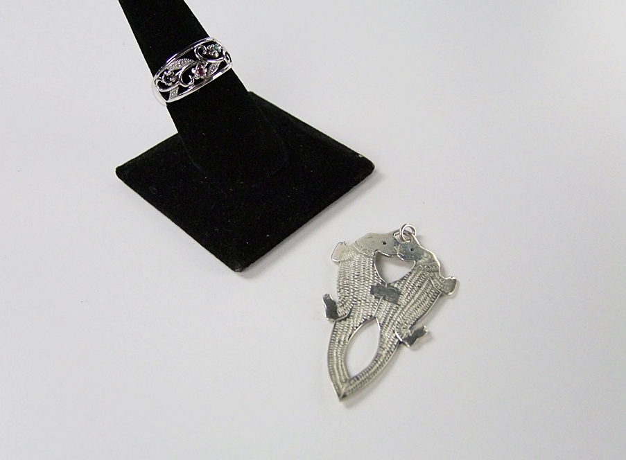 G. Cloyed engraved sterling silver pendant and Ladies sterling ring 