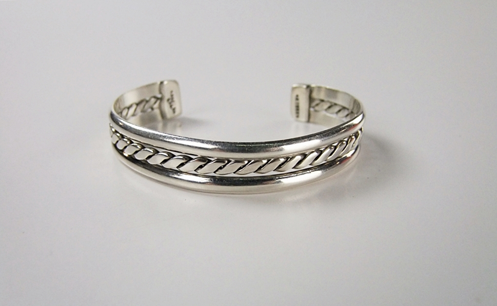  Heavy sterling silver cuff bracelet and wide sterling band