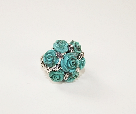 Sterling silver and carved turquoise floral Rose ring 