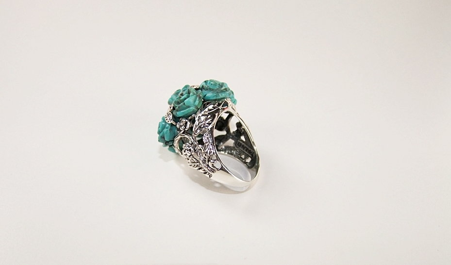 Sterling silver and carved turquoise floral Rose ring 