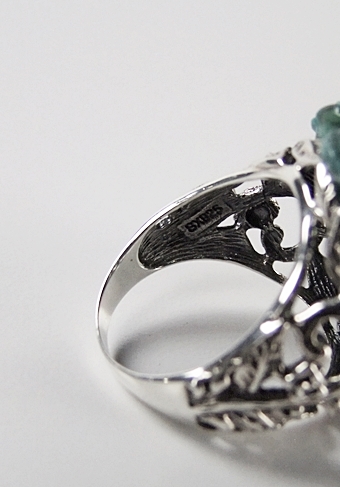 Sterling silver and carved turquoise floral Rose ring 
