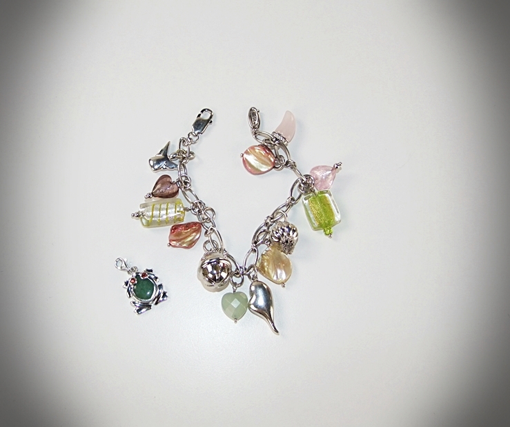 Sterling silver charm bracelet and sterling silver frog charm