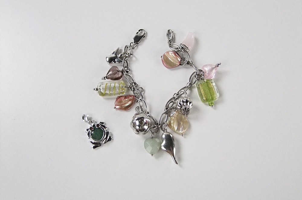 Sterling silver charm bracelet and sterling silver frog charm