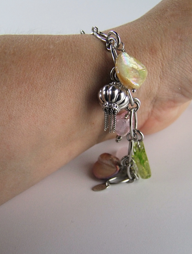 Sterling silver charm bracelet and sterling silver frog charm
