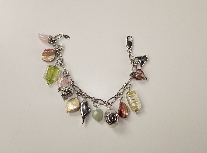 Sterling silver charm bracelet and sterling silver frog charm