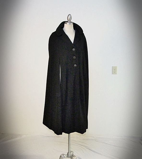 60's Vintage black polyester cape 