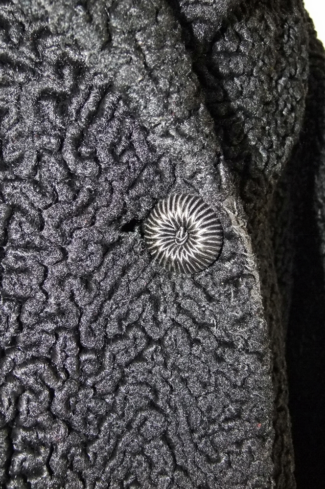  60's black faux fur lamb's wool coat