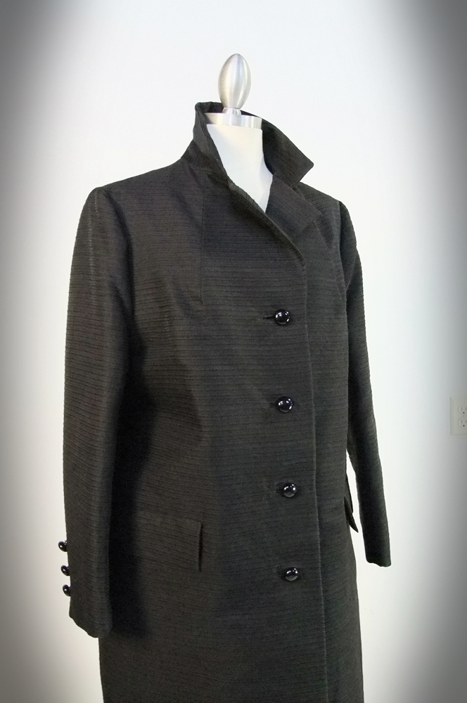 60"s vintage black nylon textured coat 