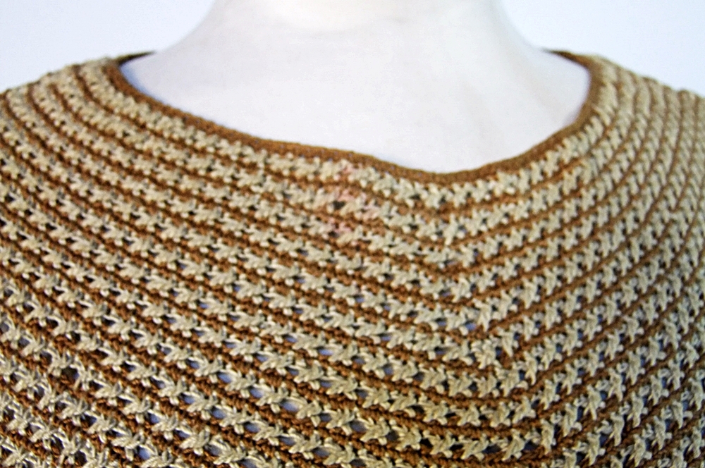 1940's hand knit dress in neutral shades of beige and warm brown 