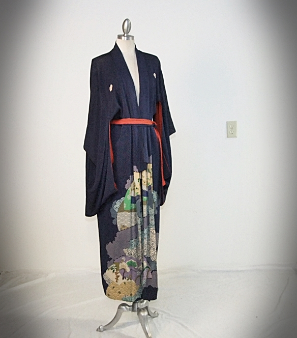 Early 20th Century Japanese Kimono in Midnight blue