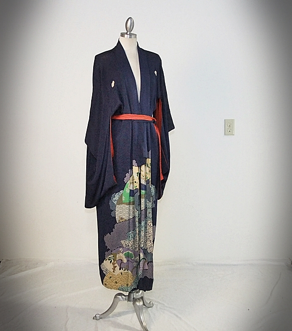 Early 20th Century Japanese Kimono in Midnight blue