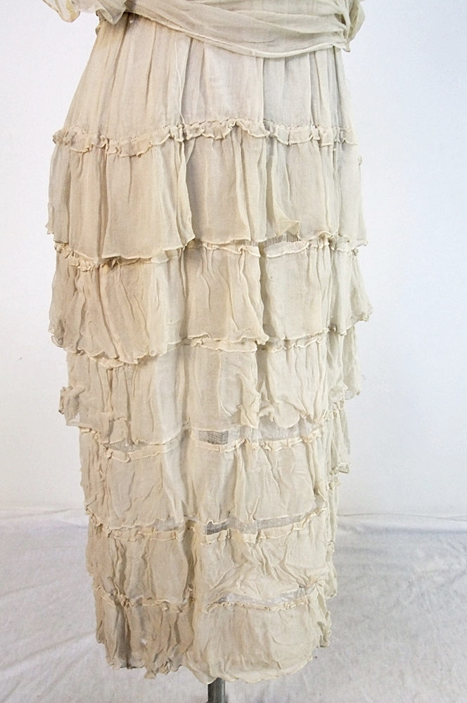  Early 20th Century creamy silk ruffled dress 