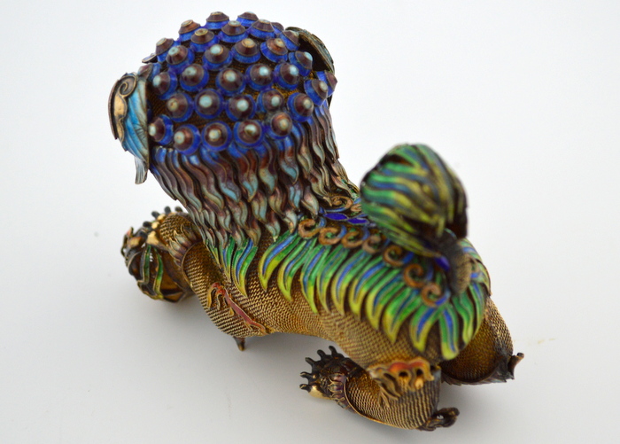 Antique Chinese Foo Dog, Gold Vermeil and Cloisonne 